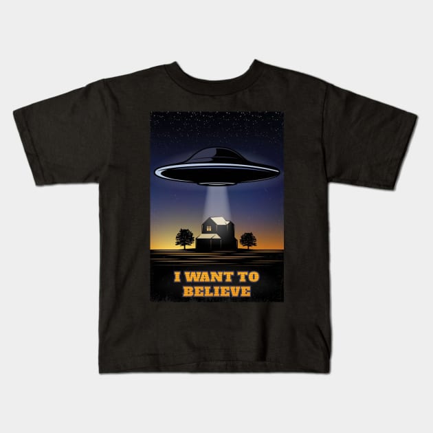 Vintage colored ufo Kids T-Shirt by carriekaufman